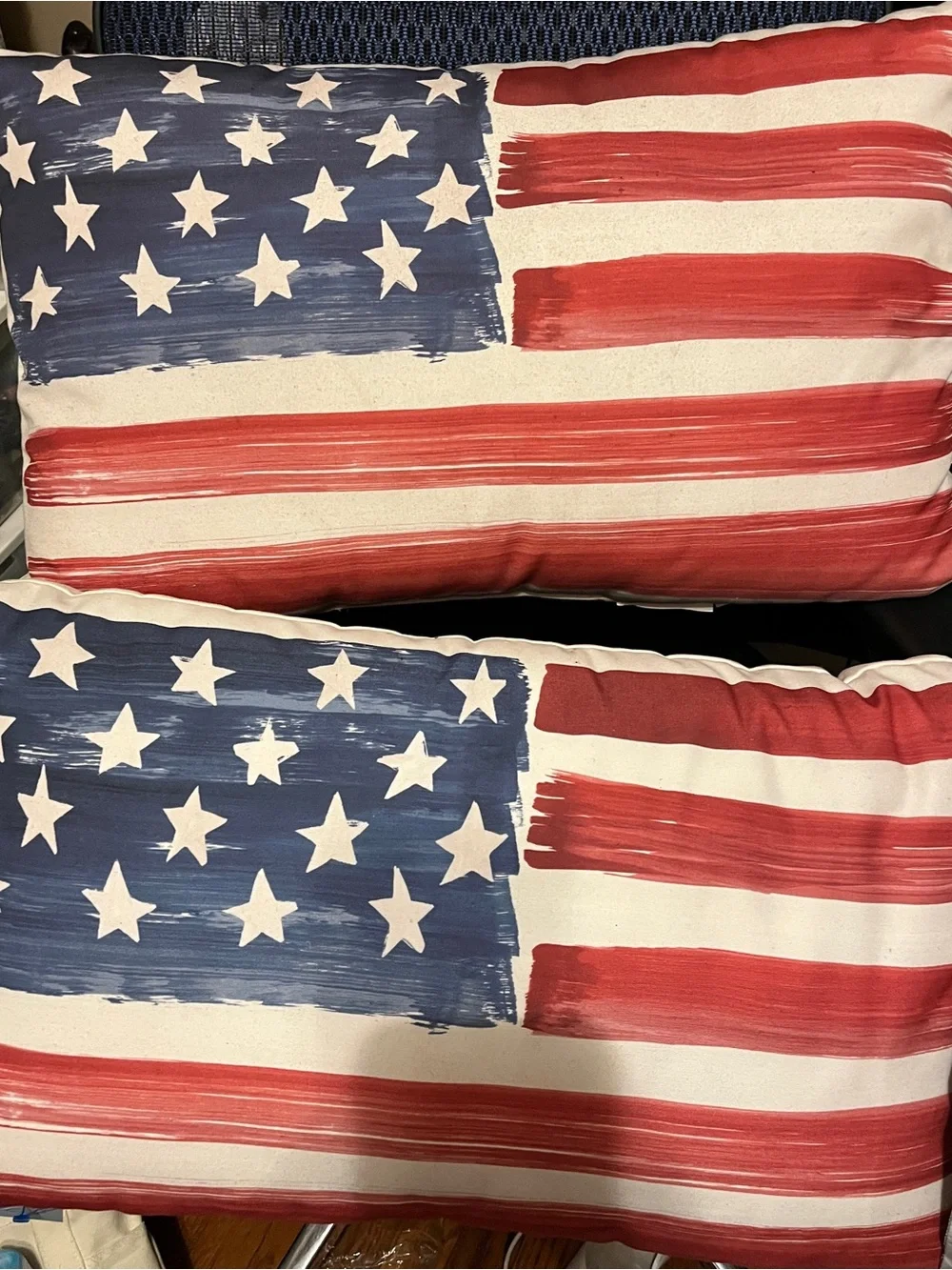 Pottery Barn Set of 2 American Flag Lumbar Pillows 24x14 Discontinued Patriotic
